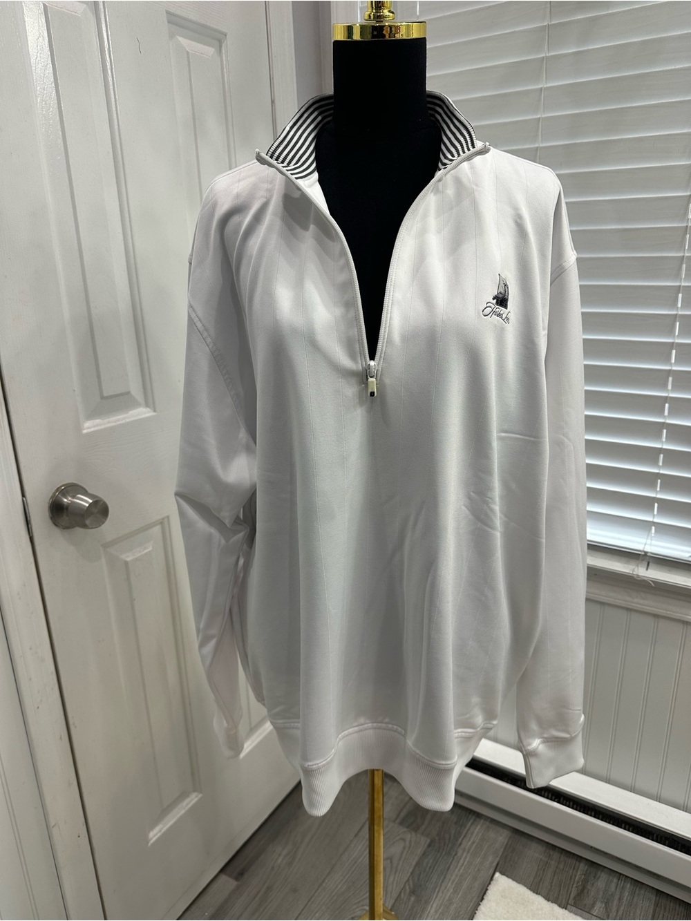 FootJoy White Men's Quarter-Zip Pullover with Striped Collar